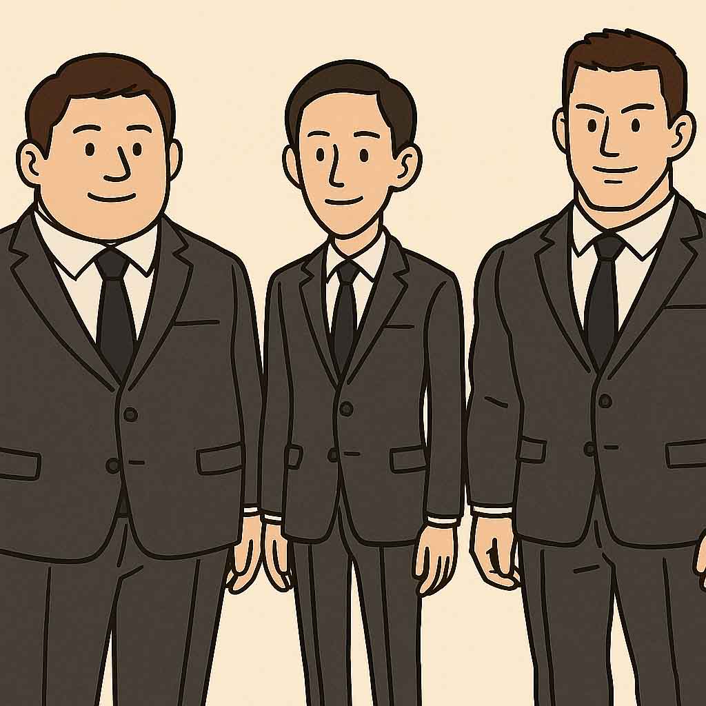 筋肉質、細身、ガッチリ体型のイラスト|ブログサムネイル|正面