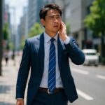 真夏にスーツ姿で営業する人物｜ブログサムネイル｜正面