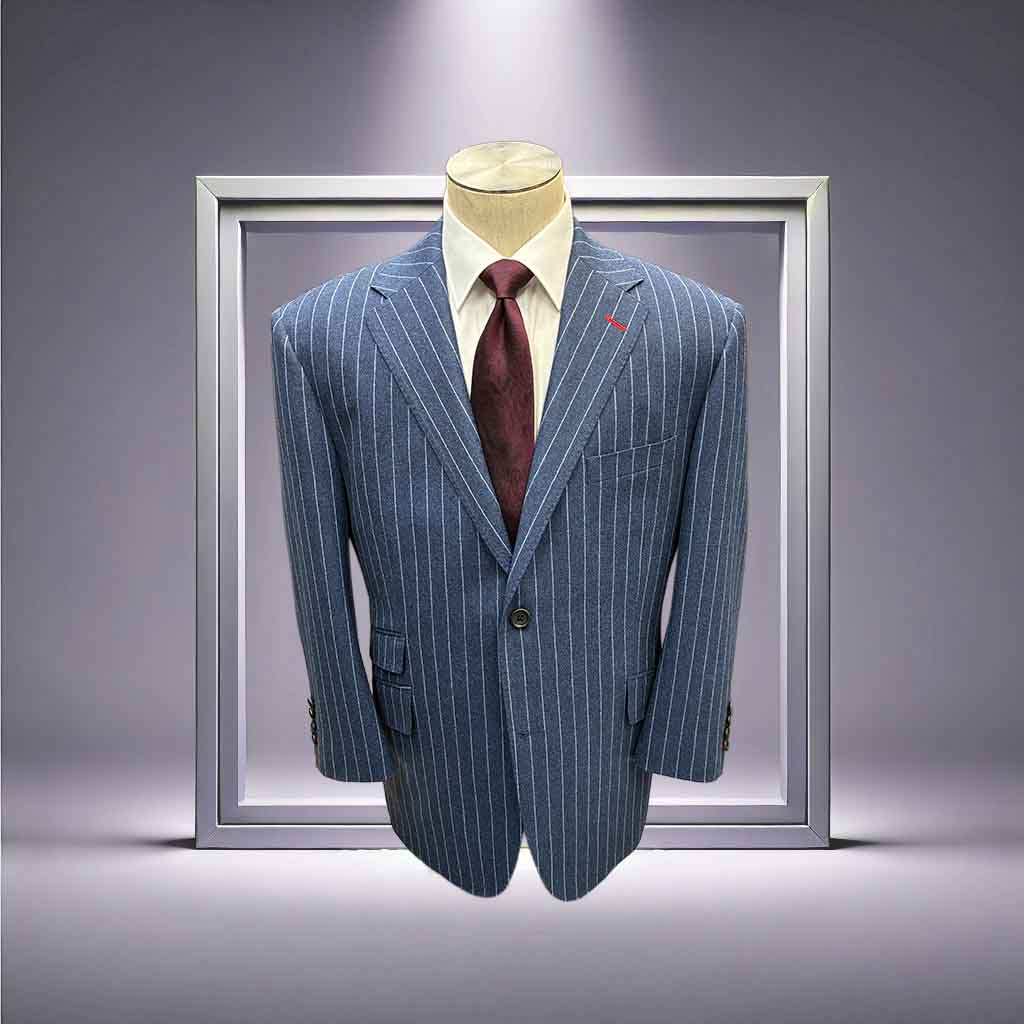 カノニコ　ブルー　ストライプ　フラノ