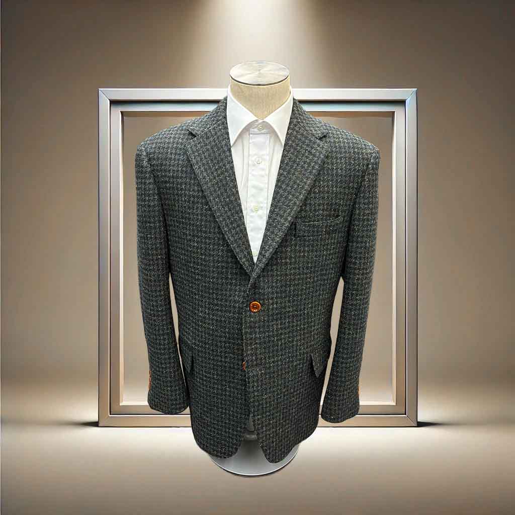 ハリスツイード　グリーン　千鳥格子